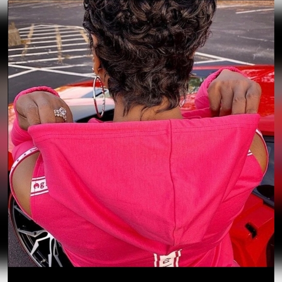 GRITTY SOUL, Petty in pink open shoulder pink hooded tracksuit size M - Picture 2 of 8